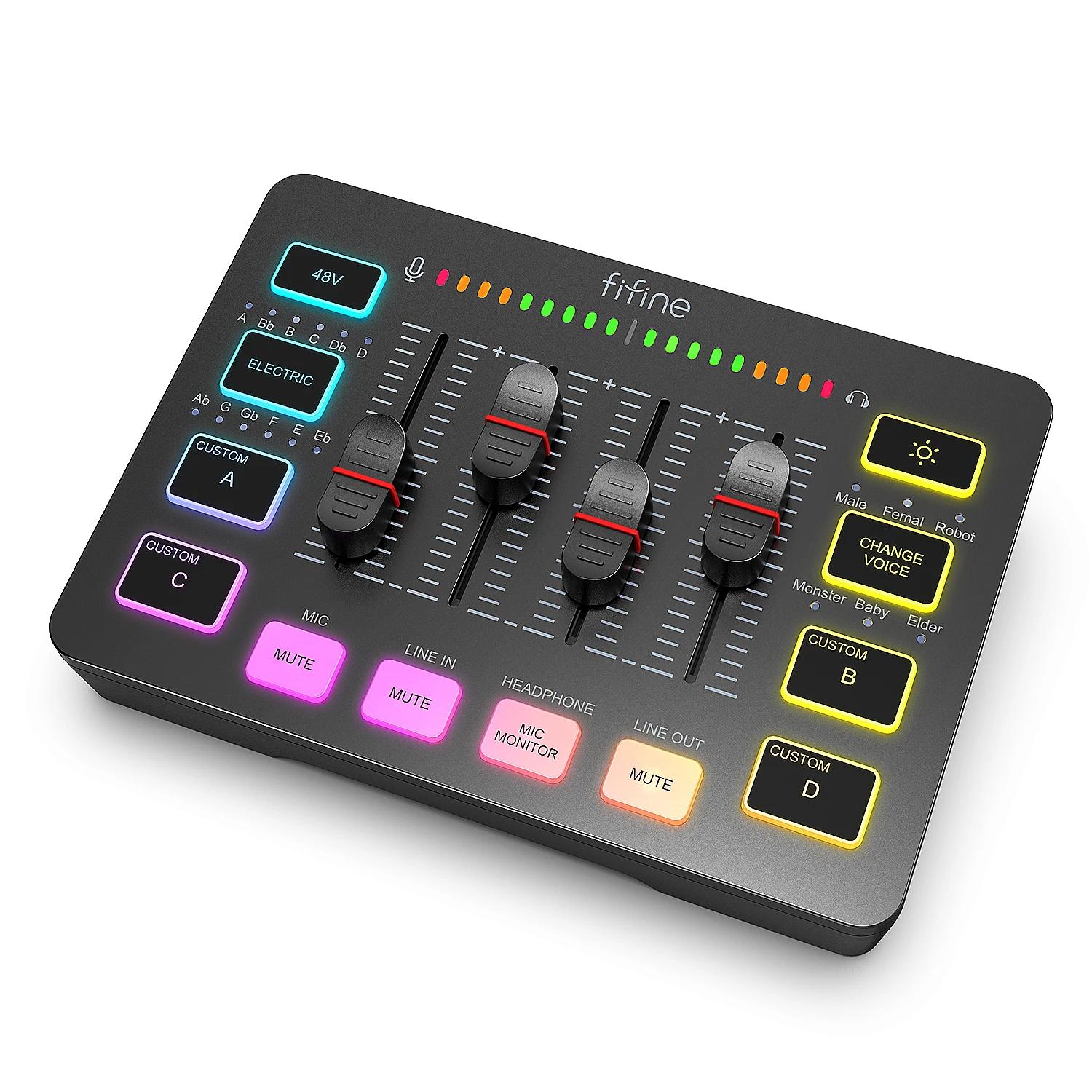 FIFINE ӿ  ͼ, XLR ũ ̽ ִ Ʈ 4ä RGB ͼ,  , ĳƮ, AmpliGame SC3